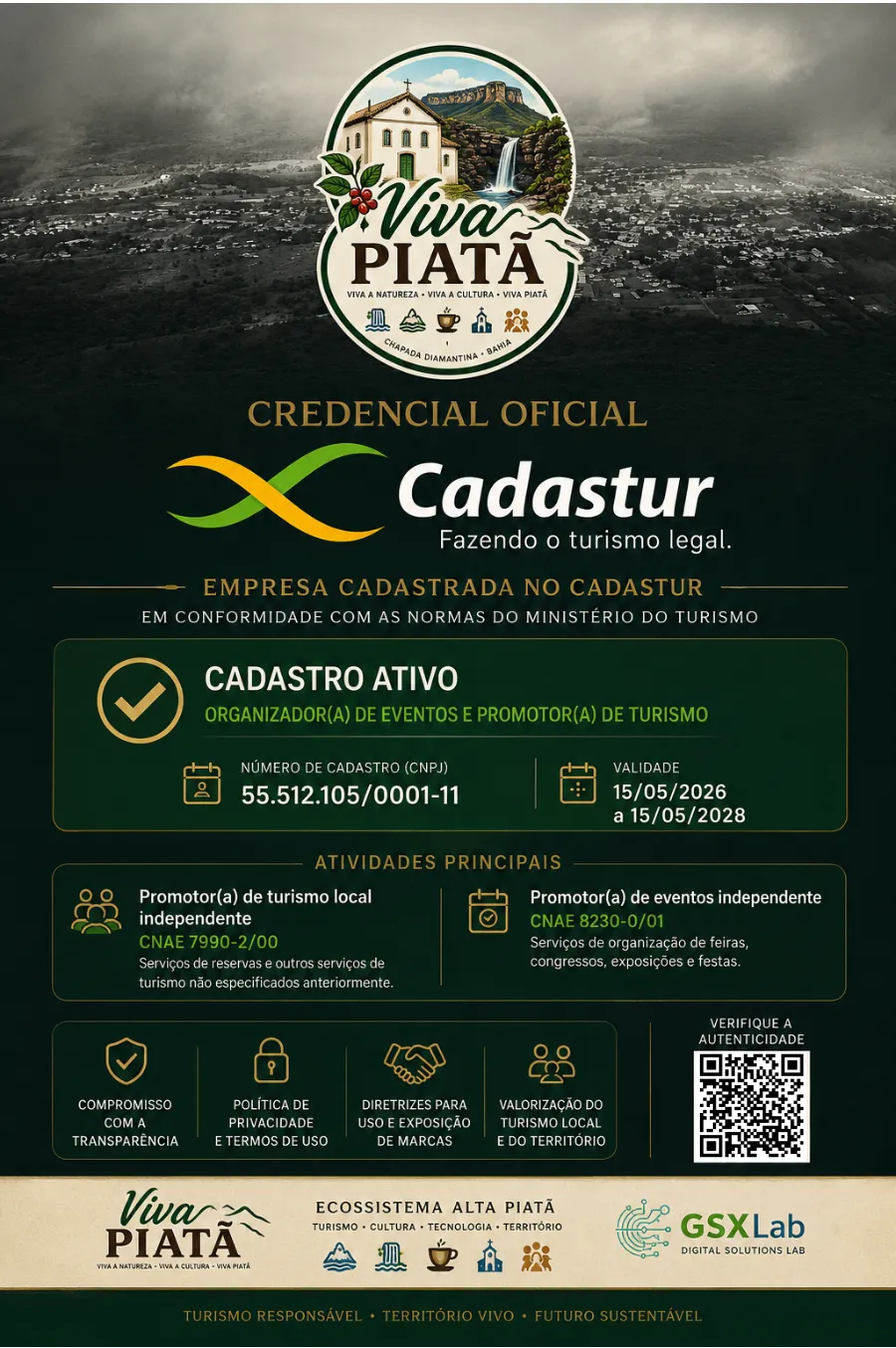 Credencial Oficial CADASTUR Viva Piatã